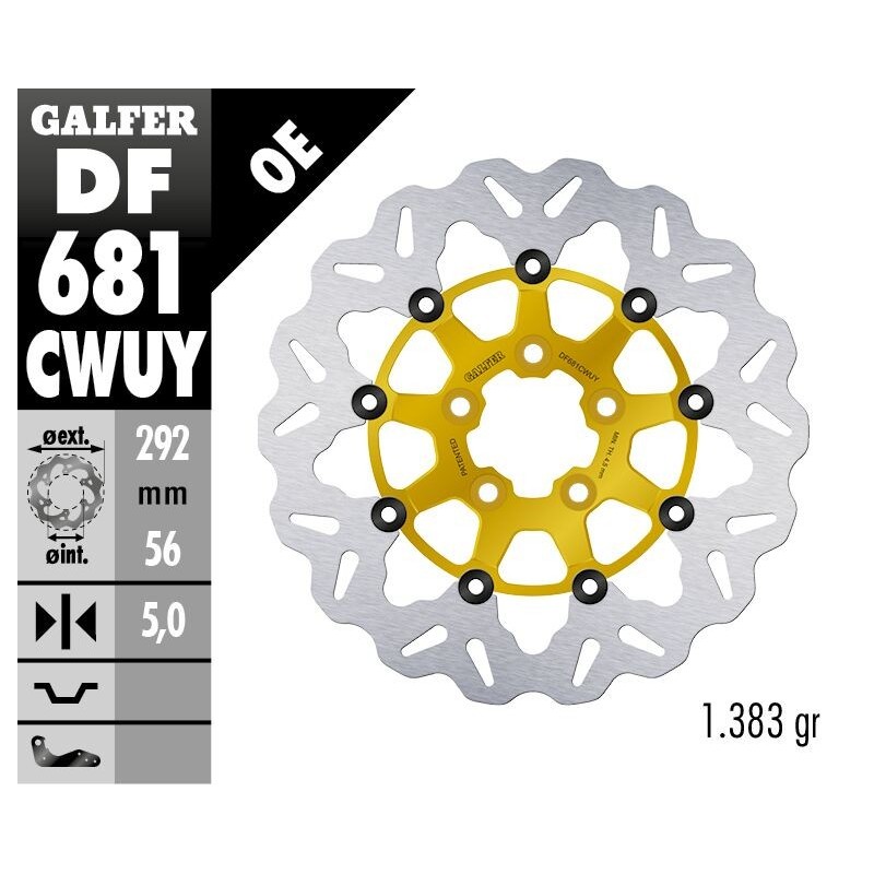 Disque de frein Galfer flottant wave or Disque de frein Galfer flottant wave or