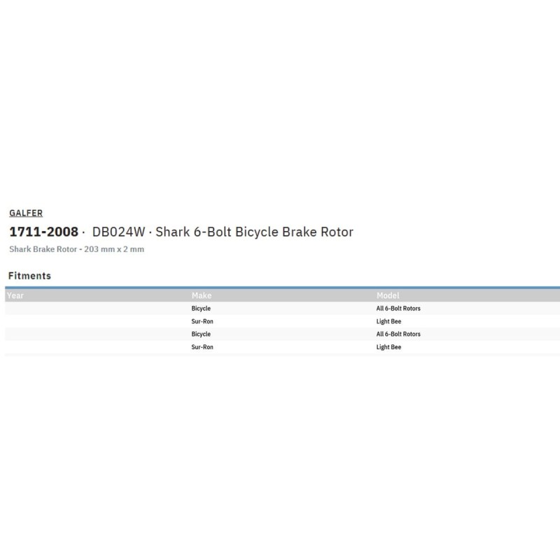 Disque de frein Galfer shark 203x2.0mm fixe shark 203