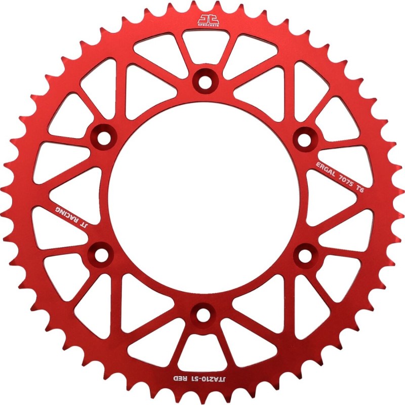 Couronne JT SPROCKETS aluminium ultra-light anti-boue HONDA CR CRF 51 dents Rouge Couronne JT SPROCKETS aluminium ultra-light anti-boue HONDA CR CRF 51 dents Rouge