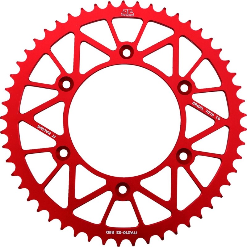 Couronne JT SPROCKETS aluminium ultra-light anti-boue HONDA CR CRF 53 dents Rouge Couronne JT SPROCKETS aluminium ultra-light anti-boue HONDA CR CRF 53 dents Rouge