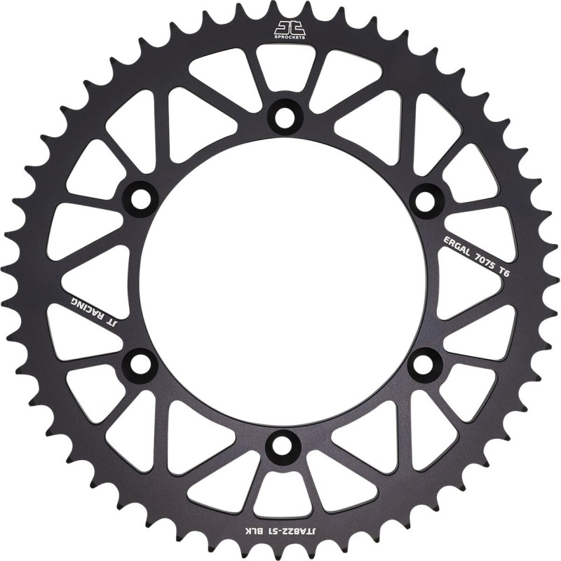 Couronne JT SPROCKETS aluminium ultra-light anti-boue SHERCO / BETA / GAS GAS - 2019 / HVA - 2014 51 dents Noir Couronne JT SPROCKETS aluminium ultra-light anti-boue SHERCO / BETA / GAS GAS - 2019 / HVA - 2014 51 dents Noir