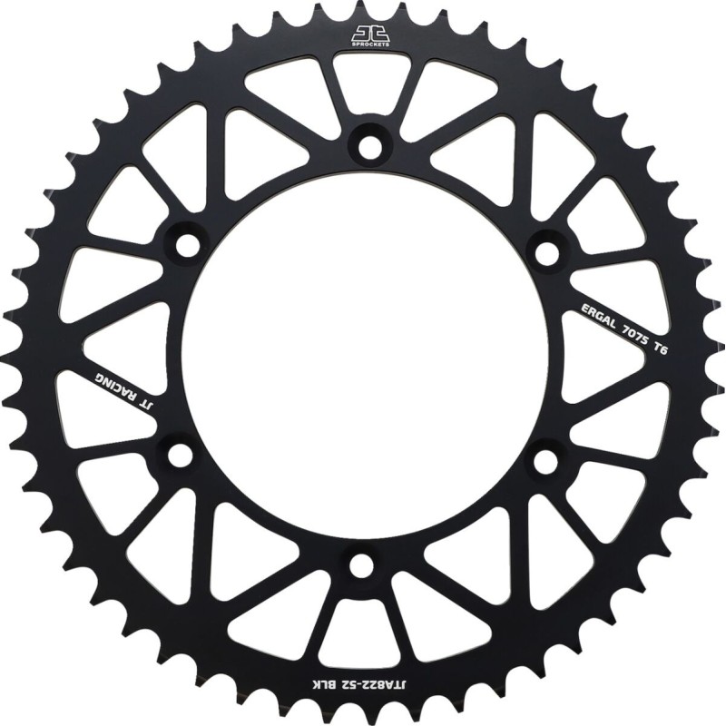 Couronne JT SPROCKETS aluminium ultra-light anti-boue SHERCO / BETA / GAS GAS - 2019 / HVA - 2014 52 dents Noir Couronne JT SPROCKETS aluminium ultra-light anti-boue SHERCO / BETA / GAS GAS - 2019 / HVA - 2014 52 dents Noir