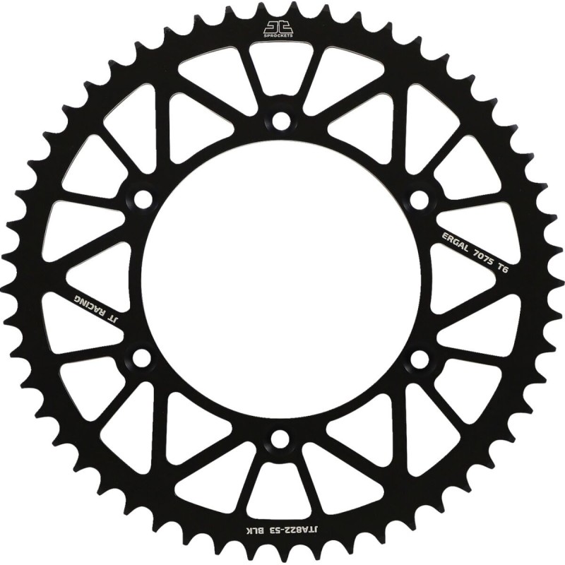Couronne JT SPROCKETS aluminium ultra-light anti-boue SHERCO / BETA / GAS GAS - 2019 / HVA - 2014 53 dents Noir Couronne JT SPROCKETS aluminium ultra-light anti-boue SHERCO / BETA / GAS GAS - 2019 / HVA - 2014 53 dents Noir