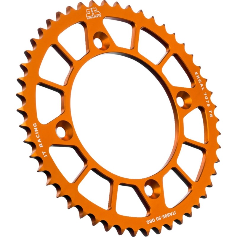 Couronne JT SPROCKETS aluminium ultra-light anti-boue KTM 85 SX / HVA 85 TC / GAS GAS 85 MC 50 dents Orange Couronne JT SPROCKETS aluminium ultra-light anti-boue KTM 85 SX / HVA 85 TC / GAS GAS 85 MC 50 dents Orange