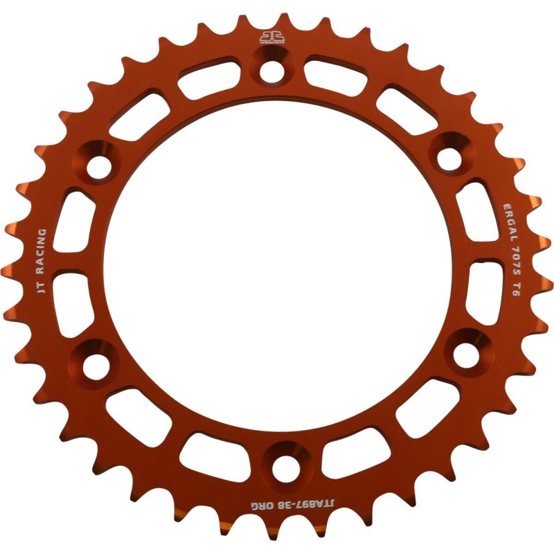 Couronne JT SPROCKETS aluminium ultra-light anti-boue SX SXF EXC EXCF / TC TE FC FE / MC MCF EC ECF 38 dents Orange Couronne JT SPROCKETS aluminium ultra-light anti-boue SX SXF EXC EXCF / TC TE FC FE / MC MCF EC ECF 38 dents Orange