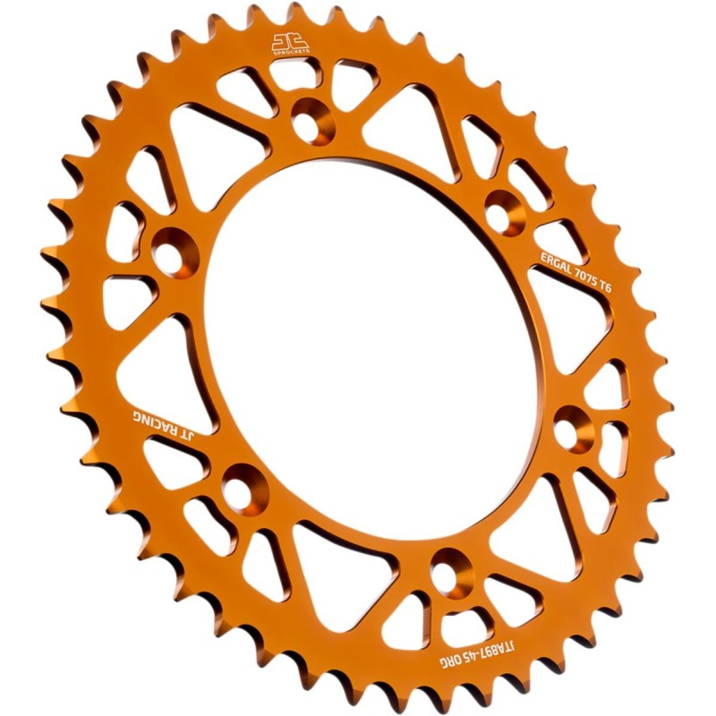 Couronne JT SPROCKETS aluminium ultra-light anti-boue SX SXF EXC EXCF / TC TE FC FE / MC MCF EC ECF 45 dents Orange Couronne JT SPROCKETS aluminium ultra-light anti-boue SX SXF EXC EXCF / TC TE FC FE / MC MCF EC ECF 45 dents Orange