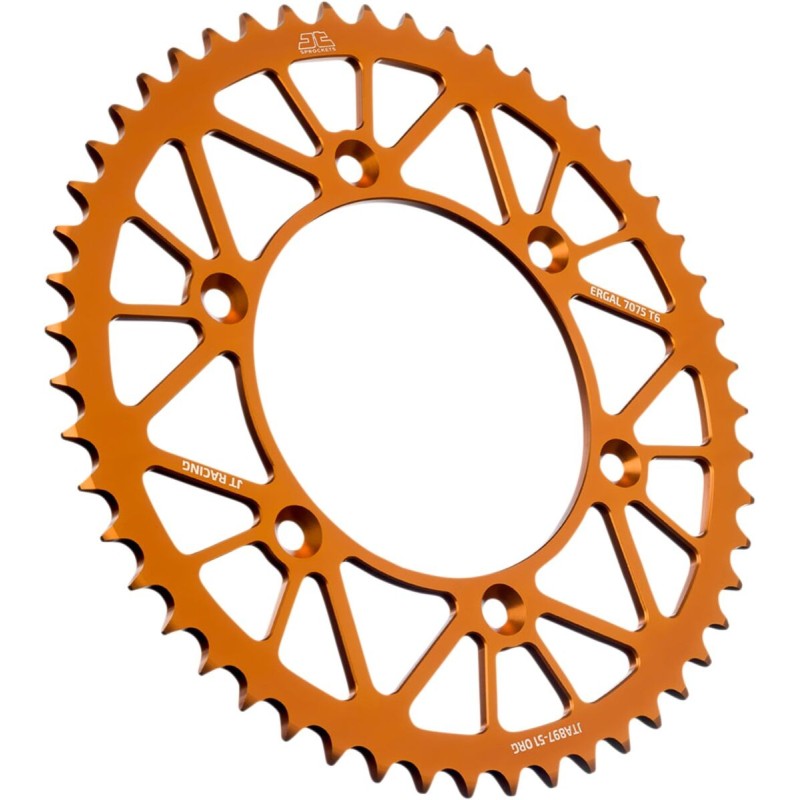 Couronne JT SPROCKETS aluminium ultra-light anti-boue SX SXF EXC EXCF / TC TE FC FE / MC MCF EC ECF 51 dents Orange Couronne JT SPROCKETS aluminium ultra-light anti-boue SX SXF EXC EXCF / TC TE FC FE / MC MCF EC ECF 51 dents Orange
