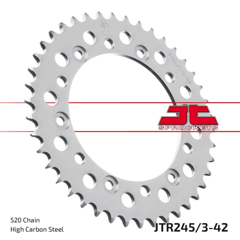 Couronne JT SPROCKETS JTR245/3 42 dents - pas de 520 acier carbone C49 Couronne JT SPROCKETS JTR245/3 42 dents - pas de 520 acier carbone C49