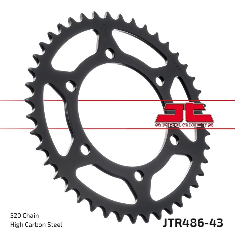 Couronne JT SPROCKETS JTR486 ZBK 43 dents - pas de 520 acier carbone C49 Noir Couronne JT SPROCKETS JTR486 ZBK 43 dents - pas de 520 acier carbone C49 Noir