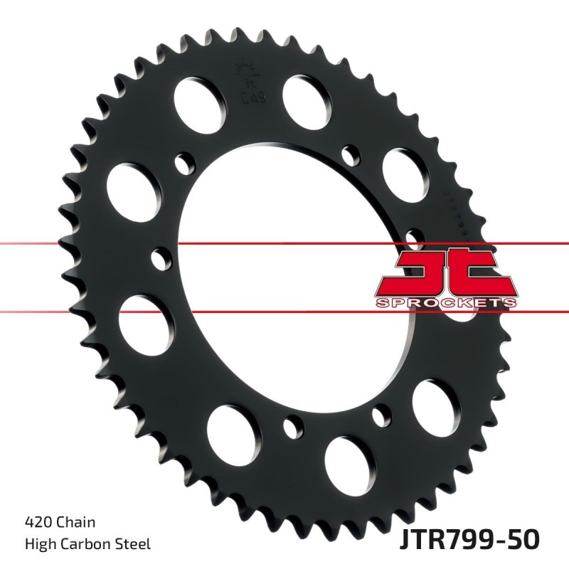 Couronne JT SPROCKETS JTR799 50 dents - pas de 420 acier carbone C49 Couronne JT SPROCKETS JTR799 50 dents - pas de 420 acier carbone C49