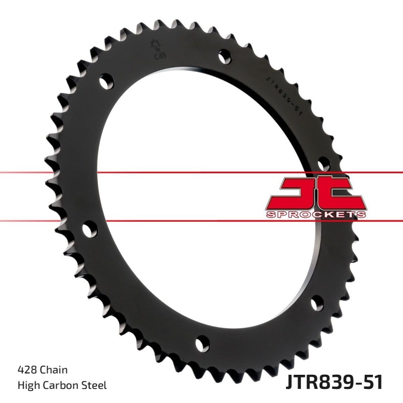 Couronne JT SPROCKETS JTR839 51 dents - pas de 428 acier carbone C49 Noir Couronne JT SPROCKETS JTR839 51 dents - pas de 428 acier carbone C49 Noir