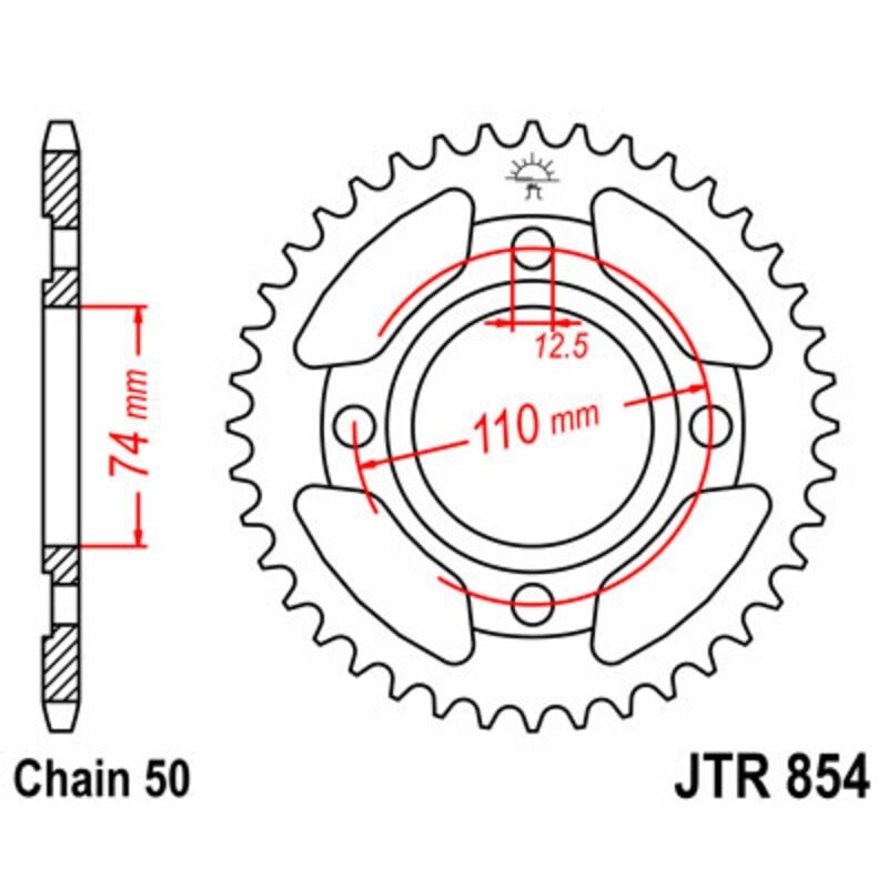 Couronne JT SPROCKETS acier standard 854 - 43 dents pas de 530 Couronne JT SPROCKETS acier standard 854 - 43 dents pas de 530