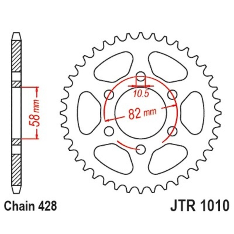 Couronne JT SPROCKETS acier 1010 - 46 dents pas de 428 Couronne JT SPROCKETS acier 1010 - 46 dents pas de 428