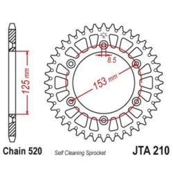 Couronne JT SPROCKETS aluminium ultra-light anti-boue 210 - 40 dents pas de 520