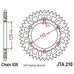 Couronne JT SPROCKETS aluminium ultra-light anti-boue 210 - 42 dents pas de 520