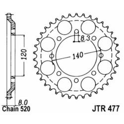 Couronne JT SPROCKETS acier standard 477 - 43 dents pas de 520