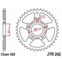 Couronne JT SPROCKETS acier standard 242 - 53 dents pas de 428