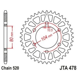Couronne JT SPROCKETS aluminium ultra-light anti-boue 478 - 43 dents pas de 520