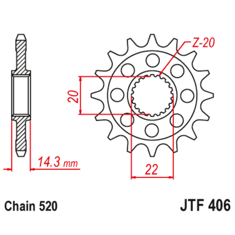 Pignon JT SPROCKETS acier anti-bruit 406 - 15 dents pas de 520 Pignon JT SPROCKETS acier anti-bruit 406 - 15 dents pas de 520
