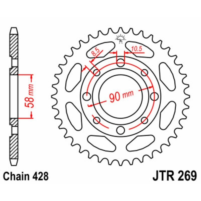 Couronne JT SPROCKETS acier standard 269 - 34 dents pas de 428 Couronne JT SPROCKETS acier standard 269 - 34 dents pas de 428