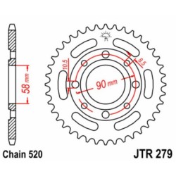 Couronne JT SPROCKETS acier standard 279 - 33 dents pas de 520
