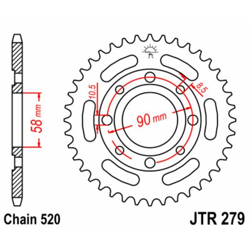 Couronne JT SPROCKETS acier standard 279 - 35 dents pas de 520 Couronne JT SPROCKETS acier standard 279 - 35 dents pas de 520