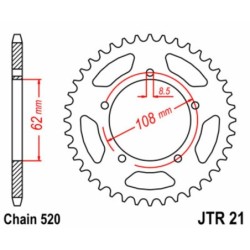 Couronne JT SPROCKETS acier standard 21 - 40 dents pas de 520