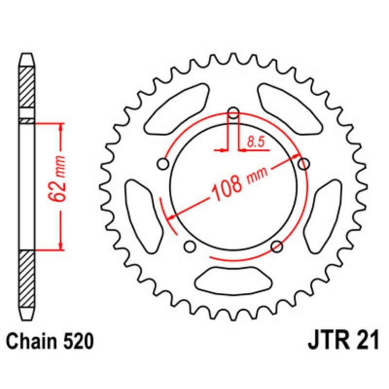 Couronne JT SPROCKETS acier standard 21 - 40 dents pas de 520 Couronne JT SPROCKETS acier standard 21 - 40 dents pas de 520