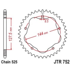 Couronne JT SPROCKETS acier standard 752 - 36 dents pas de 525 - Nécessite un porte couronne JT SPROCKETS