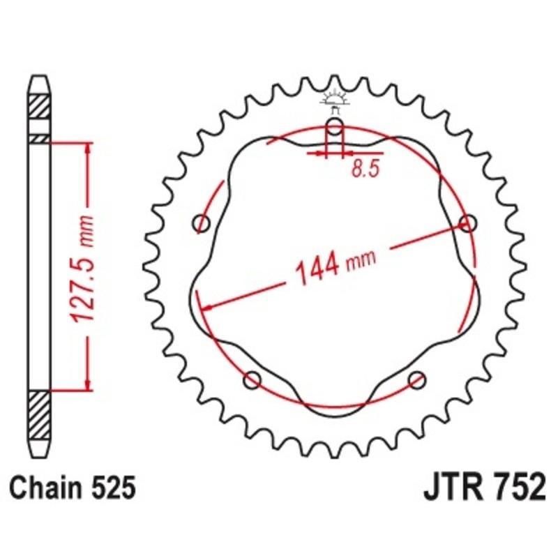 Couronne JT SPROCKETS acier standard 752 - 36 dents pas de 525 - Nécessite un porte couronne JT SPROCKETS