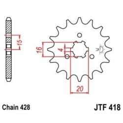 Pignon JT SPROCKETS acier standard 418 - 15 dents pas de 428
