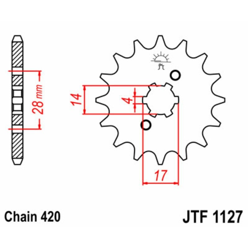 Pignon JT SPROCKETS acier standard 1127 - 13 dents pas de 420 Pignon JT SPROCKETS acier standard 1127 - 13 dents pas de 420