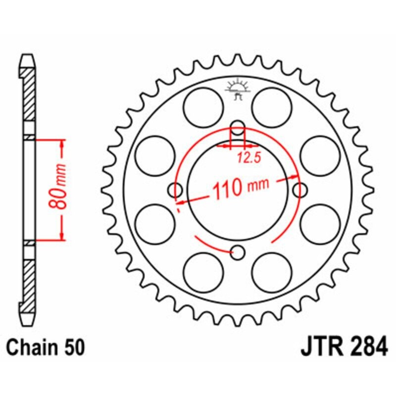 Couronne JT SPROCKETS acier standard 284 - 38 dents pas de 530 Couronne JT SPROCKETS acier standard 284 - 38 dents pas de 530
