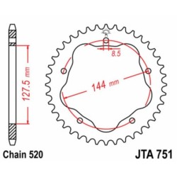 Couronne JT SPROCKETS acier standard 751 - 38 dents pas de 520 - Nécessite un porte couronne JT SPROCKETS