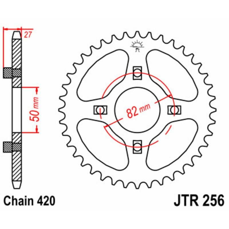 Couronne JT SPROCKETS acier standard 256 - 43 dents pas de 420 Couronne JT SPROCKETS acier standard 256 - 43 dents pas de 420