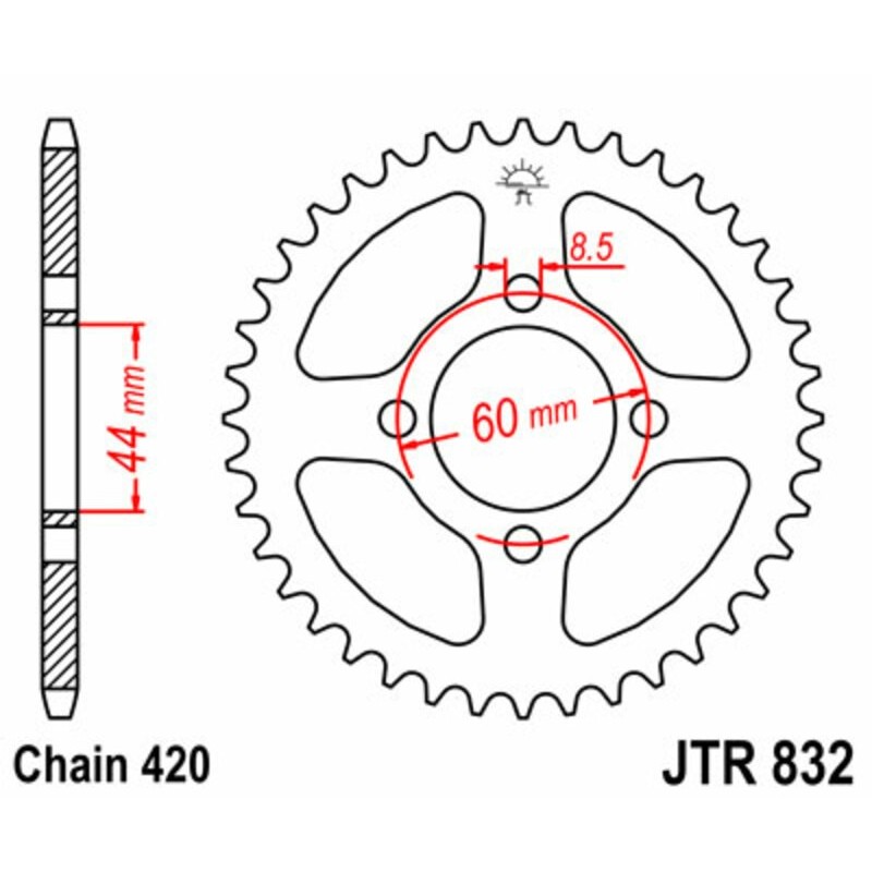 Couronne JT SPROCKETS acier standard 832 - 39 dents pas de 420 Couronne JT SPROCKETS acier standard 832 - 39 dents pas de 420