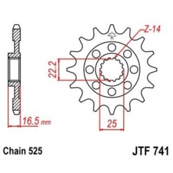 Pignon de transmission JT SPROCKETS JTF741 15 dents - pas de 525 Type SCM420
