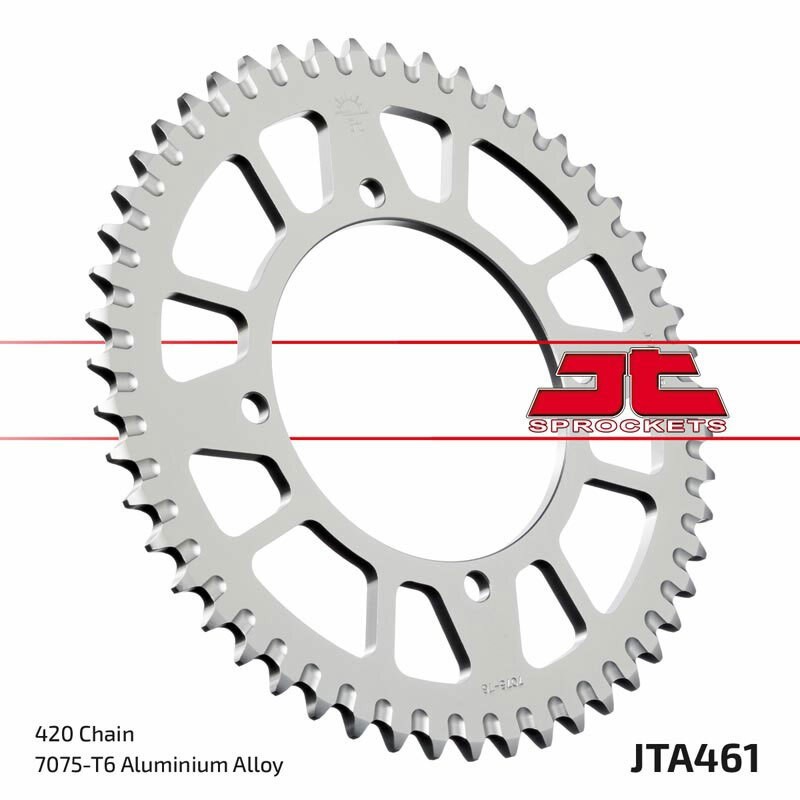 Couronne JT SPROCKETS aluminium ultra-light anti-boue 461 - 52 dents pas de 520 Couronne JT SPROCKETS aluminium ultra-light anti-boue 461 - 52 dents pas de 520