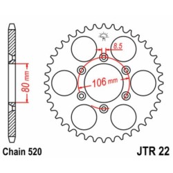 Couronne JT SPROCKETS JTR22 49 dents - pas de 520 acier carbone C49