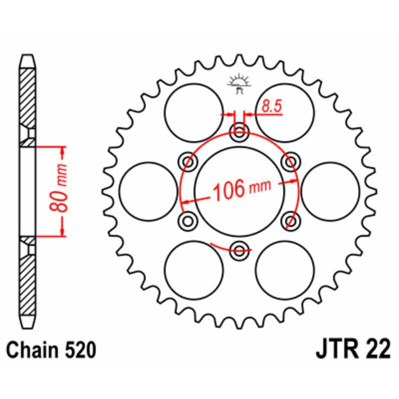 Couronne JT SPROCKETS JTR22 49 dents - pas de 520 acier carbone C49 Couronne JT SPROCKETS JTR22 49 dents - pas de 520 acier carbone C49