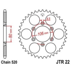Couronne JT SPROCKETS JTR22 45 dents - pas de 520 acier carbone C49