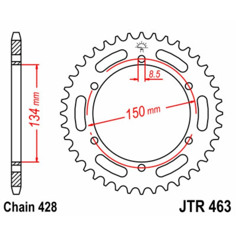 Couronne JT SPROCKETS acier standard 463 - 50 dents pas de 428 Couronne JT SPROCKETS acier standard 463 - 50 dents pas de 428