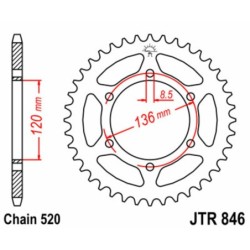 Couronne JT SPROCKETS acier standard 846 - 45 dents pas de 520