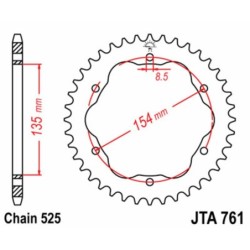 Couronne JT SPROCKETS aluminium Ultra-Light 761 - 38 dents pas de 525 - Nécessite un porte couronne JT SPROCKETS