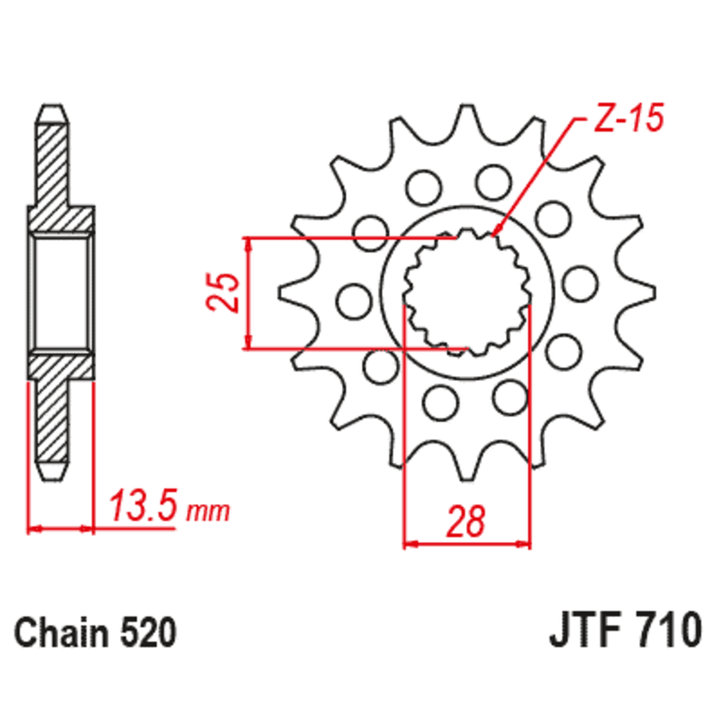 Pignon JT SPROCKETS acier anti-bruit 710 - 15 dents pas de 520 Pignon JT SPROCKETS acier anti-bruit 710 - 15 dents pas de 520