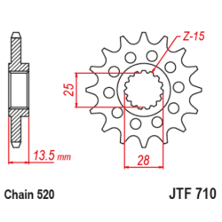 Pignon JT SPROCKETS acier anti-bruit 710 - 16 dents pas de 520