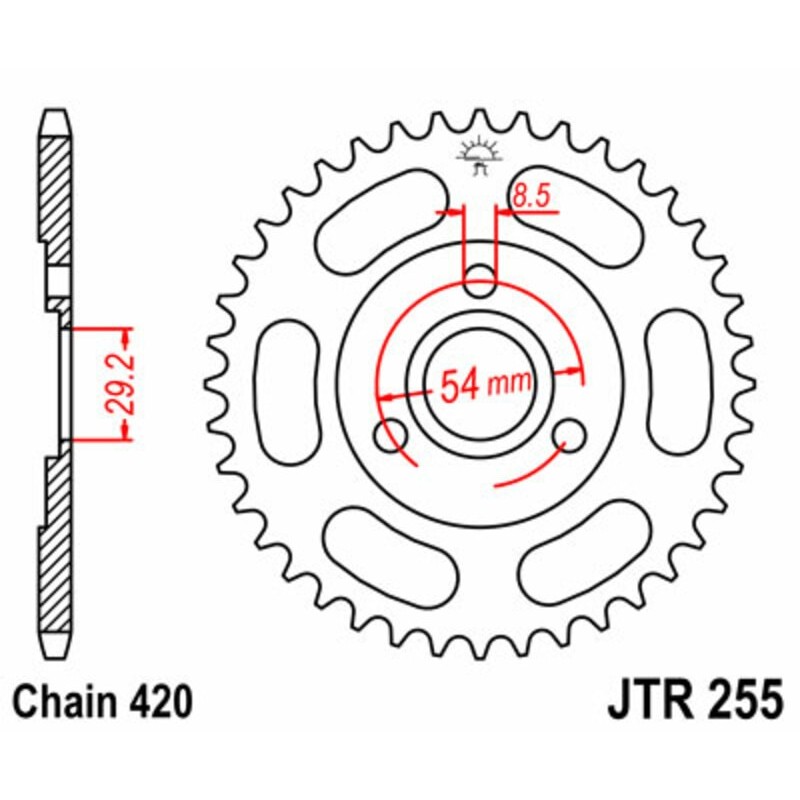 Couronne JT SPROCKETS acier standard 255 - 40 dents pas de 420 Couronne JT SPROCKETS acier standard 255 - 40 dents pas de 420