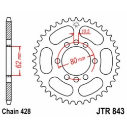 Couronne JT SPROCKETS acier standard 843 - 53 dents pas de 428