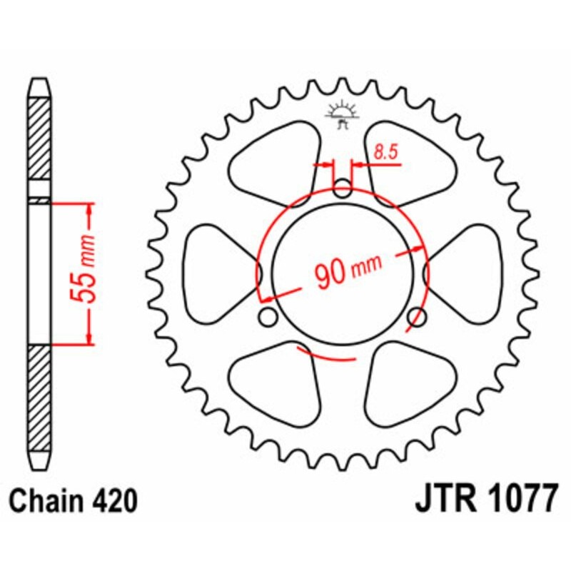 Couronne JT SPROCKETS acier standard 1077 - 47 dents pas de 420 Couronne JT SPROCKETS acier standard 1077 - 47 dents pas de 420