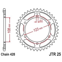 Couronne JT SPROCKETS acier standard 25 - 58 dents pas de 428